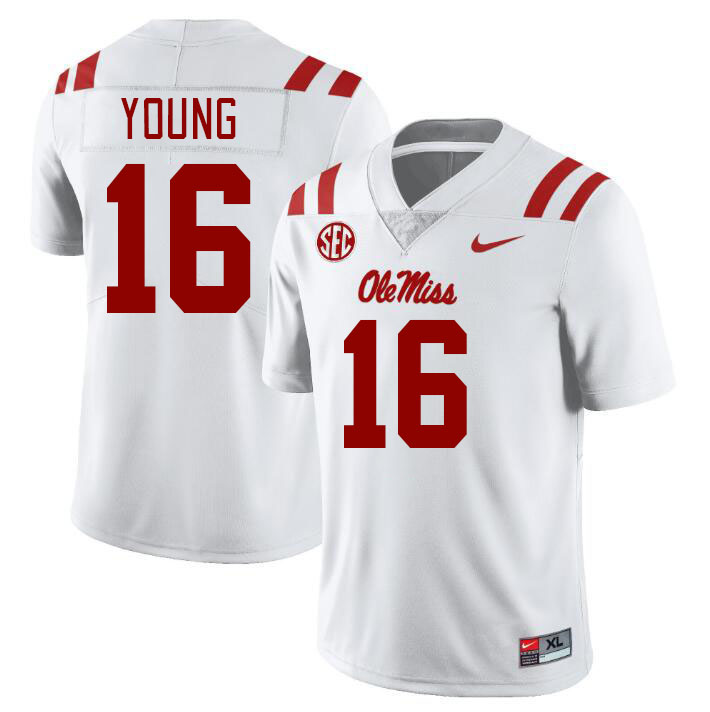 Men #16 Teja Young Ole Miss Rebels College Football Jerseyes Stitched Sale-White